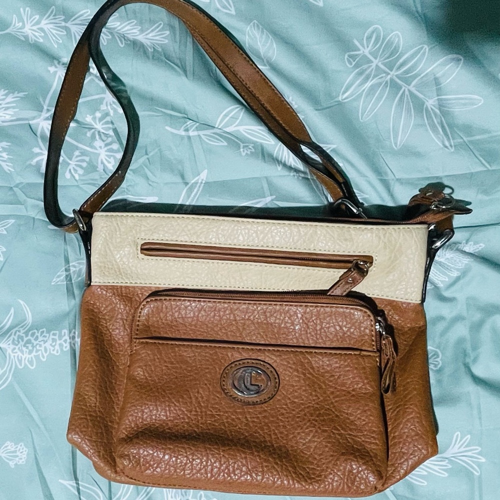 Liz Claiborne Tan and Cream Crossbody Bag